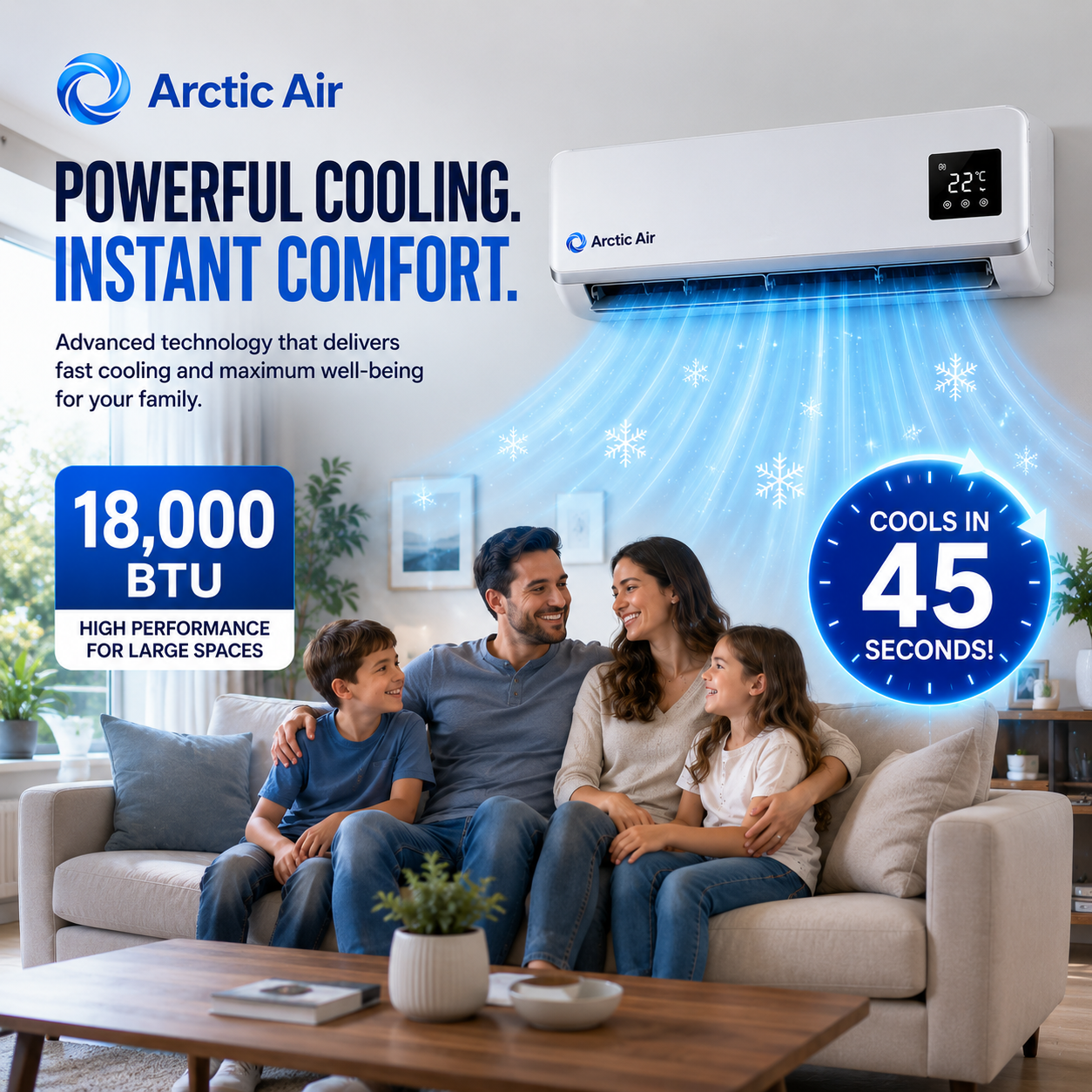 (KIT FOR EVERY ROOM) 3 units. Arctic Air, Dual Inverter, Energy-Efficient, Self-Cleaning, Remote and App Control